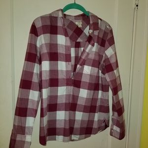 Pink half button up plaid shirt